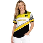 Iowa Hawkeyes Polo Shirt Customized Slanted Stripes Black White Best Selling