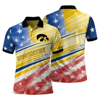 Iowa Hawkeyes Polo Shirt Customized Star Stripes Red Blue Fashion Forward