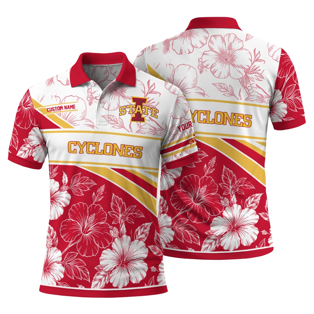 Iowa State Cyclones Polo Shirt Custom Floral Angles Red White Fashion Forward Iowa State Cyclones Polo Shirt Custom Floral Angles Red White Fashion Forward