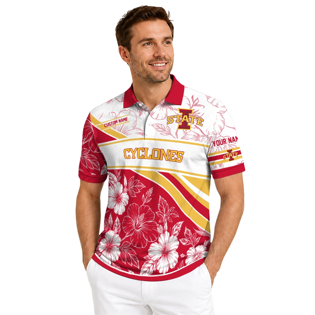 Iowa State Cyclones Polo Shirt Custom Floral Angles Red White High Quality Iowa State Cyclones Polo Shirt Custom Floral Angles Red White High Quality