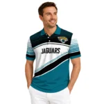 Jacksonville Jaguars Polo Shirt Customized Slanted Stripes Teal White Best Selling