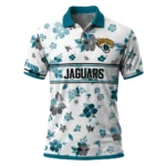 Jacksonville Jaguars Polo Shirt Personalized Floral Pinstripe Teal White Best Selling