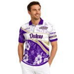 James Madison Dukes Polo Shirt Customized Floral Angles Purple White Best Selling