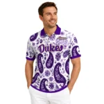 James Madison Dukes Polo Shirt Customized Paisley Florals Purple White Best Selling