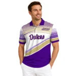 James Madison Dukes Polo Shirt Customized Slanted Stripes Purple White Best Selling