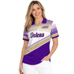 James Madison Dukes Polo Shirt Customized Slanted Stripes Purple White Best Selling