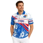 Kansas Jayhawks Polo Shirt Personalized Floral Angles Blue White Best Selling