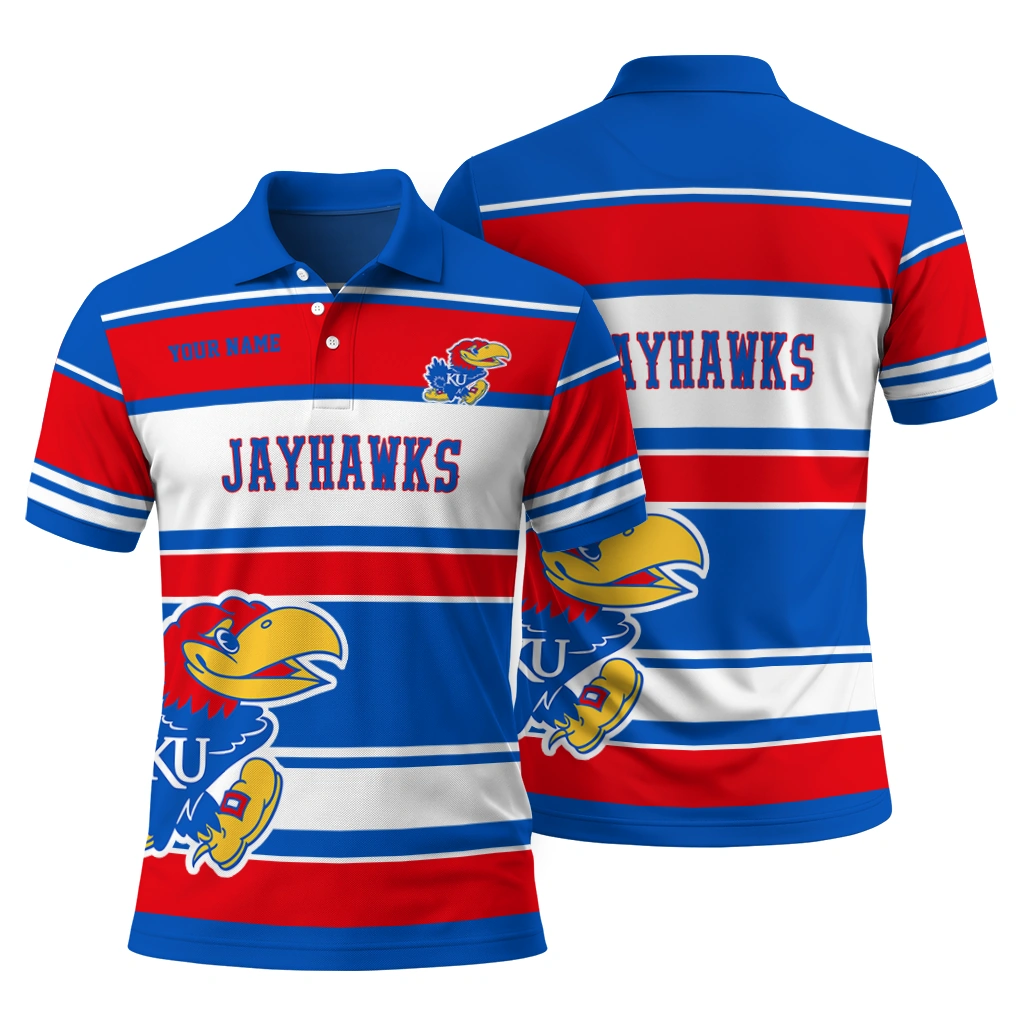 Kansas Jayhawks Polo Shirt Personalized Horizontal Blocks Blue Fashion Forward Kansas Jayhawks Polo Shirt Personalized Horizontal Blocks Blue Fashion Forward