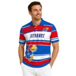 Kansas Jayhawks Polo Shirt Personalized Horizontal Blocks Blue Best Selling