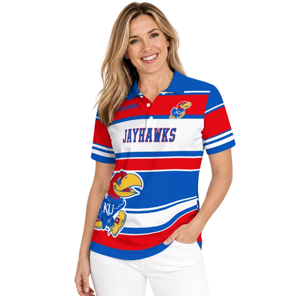 Kansas Jayhawks Polo Shirt Personalized Horizontal Blocks Blue Latest Model Kansas Jayhawks Polo Shirt Personalized Horizontal Blocks Blue Latest Model
