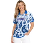 Kansas Jayhawks Polo Shirt Personalized Paisley Florals Blue White Best Selling