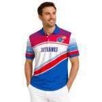 Kansas Jayhawks Polo Shirt Personalized Slanted Stripes Blue White Best Selling