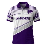 Kansas State Wildcats Polo Shirt Customized Slanted Stripes Purple White Best Selling