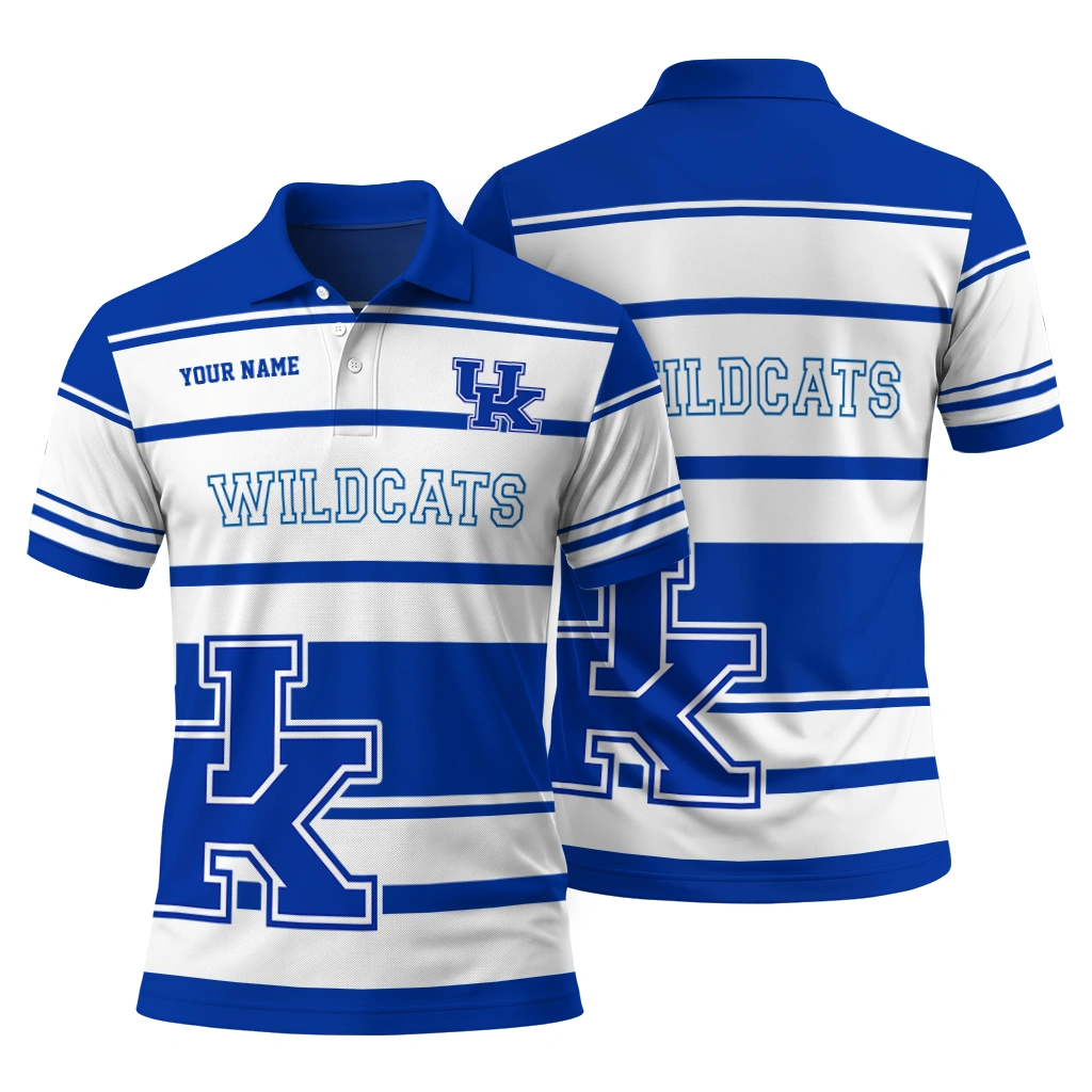Kentucky Wildcats Polo Shirt Custom Horizontal Blocks Blue Fashion Forward Kentucky Wildcats Polo Shirt Custom Horizontal Blocks Blue Fashion Forward