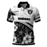 Las Vegas Raiders Polo Shirt Customized Floral Angles Black White Best Selling
