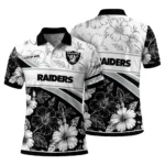 Las Vegas Raiders Polo Shirt Customized Floral Angles Black White Best Selling