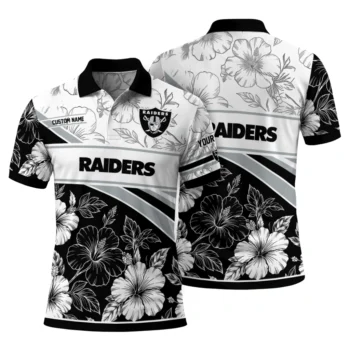 Las Vegas Raiders Polo Shirt Customized Floral Angles Black White Fashion Forward
