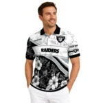Las Vegas Raiders Polo Shirt Customized Floral Angles Black White Best Selling
