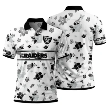 Las Vegas Raiders Polo Shirt Customized Floral Pinstripe Black White Fashion Forward