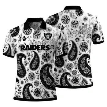 Las Vegas Raiders Polo Shirt Personalized Paisley Florals Black White Fashion Forward