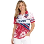 Liberty Flames Polo Shirt Personalized Floral Angles Red White Best Selling