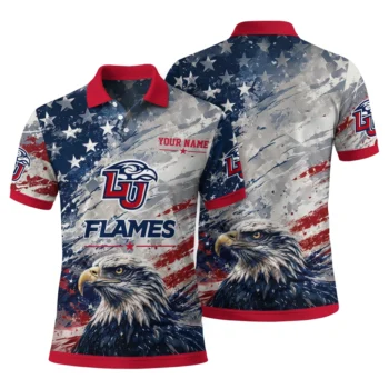 Liberty Flames Polo Shirt Personalized Star Brushstrokes Red Blue Fashion Forward