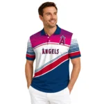 Los Angeles Angels Polo Shirt Personalized Slanted Stripes Blue White Best Selling