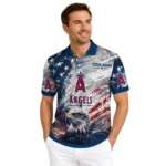 Los Angeles Angels Polo Shirt Personalized Star Brushstrokes Blue Best Selling