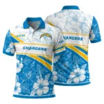 Los Angeles Chargers Polo Shirt Personalized Floral Angles Blue White Best Selling