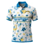 Los Angeles Chargers Polo Shirt Personalized Floral Pinstripe Blue White Best Selling