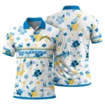 Los Angeles Chargers Polo Shirt Personalized Floral Pinstripe Blue White Best Selling