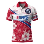 Los Angeles Clippers Polo Shirt - Personalized Floral Angles Red White
