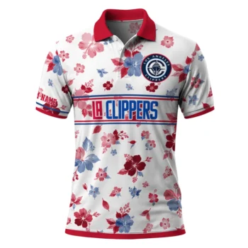 Los Angeles Clippers Polo Shirt - Personalized Floral Pinstripe Red White