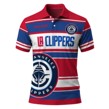 Los Angeles Clippers Polo Shirt - Personalized Horizontal Blocks Red