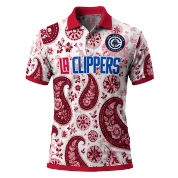 Los Angeles Clippers Polo Shirt - Personalized Paisley Florals Red White