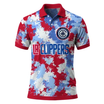 Los Angeles Clippers Polo Shirt - Personalized Pixel Camo Red