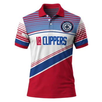 Los Angeles Clippers Polo Shirt - Personalized Slanted Stripes Red White