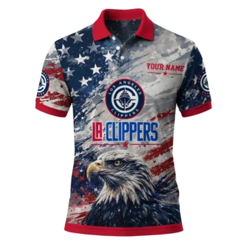 Los Angeles Clippers Polo Shirt - Personalized Star Brushstrokes Red Blue