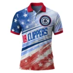 Los Angeles Clippers Polo Shirt - Personalized Star Stripes Red Blue