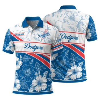 Los Angeles Dodgers Polo Shirt Custom Floral Angles Blue White Fashion Forward