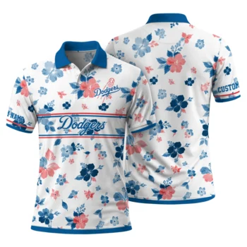 Los Angeles Dodgers Polo Shirt Custom Floral Pinstripe Blue White Fashion Forward