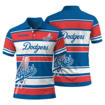 Los Angeles Dodgers Polo Shirt Custom Horizontal Blocks Blue Fashion Forward