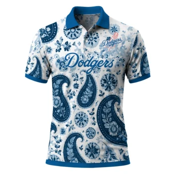 Los Angeles Dodgers Polo Shirt Custom Paisley Florals Blue White Best Selling