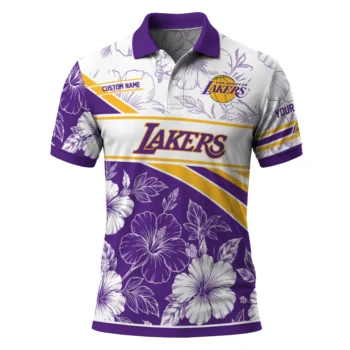 Los Angeles Lakers Polo Shirt - Custom Floral Angles Purple White