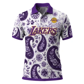 Los Angeles Lakers Polo Shirt - Custom Paisley Florals Purple White