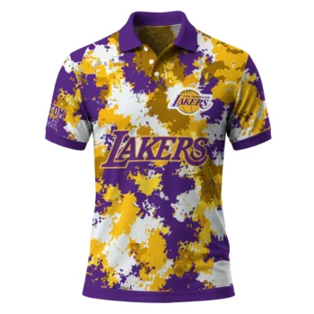 Los Angeles Lakers Polo Shirt - Custom Pixel Camo Purple