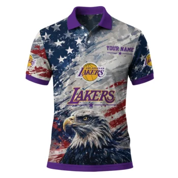 Los Angeles Lakers Polo Shirt - Custom Star Brushstrokes Purple Blue