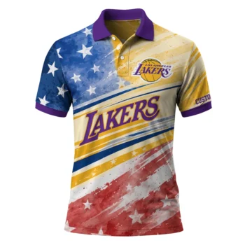 Los Angeles Lakers Polo Shirt - Custom Star Stripes Red Blue