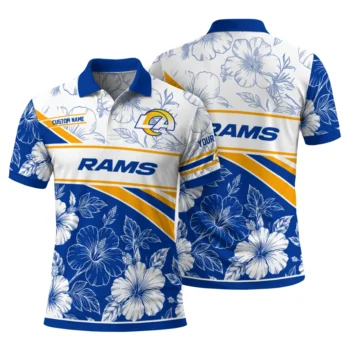 Los Angeles Rams Polo Shirt Custom Floral Angles Blue White Fashion Forward