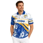 Los Angeles Rams Polo Shirt Custom Floral Angles Blue White Best Selling